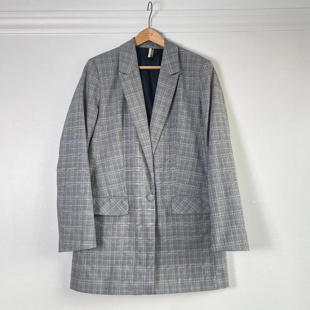 TOP SHOP Oversized Checked Black and White Blazer Size 36 EU - Picture 3 of 13